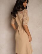 vices Rochie Bej Mulată cu Croi Asimetric Decorată cu Dantelă Natileira