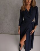 vices Rochie Bleumarin Elegantă cu croială petrecută decorată cu aplicație în talie Zilendra