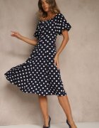 vices Rochie bleumarin stil spaniol cu buline cu croială evazată Zilua