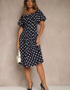 vices Rochie bleumarin stil spaniol cu buline cu croială evazată Zilua