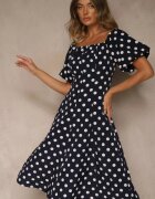 vices Rochie bleumarin stil spaniol cu buline cu croială evazată Zilua