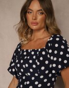 vices Rochie bleumarin stil spaniol cu buline cu croială evazată Zilua