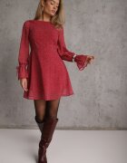 vices Rochie Bordeaux Decorată cu Mâneci Transparente și Buline Celziva