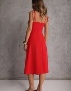 vices Rochie Cloche Roșie Midi cu Despicătură cu Bretele Josine