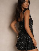 vices Rochie Cloș Neagră cu buline cu bretele cu legătură tip corset Sarione