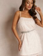 vices Rochie de cocktail bej mini cu pene subțiri Clotile