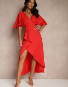 vices Rochie de cocktail Roșie Asimetrică Decorată cu Volan Nelioraia