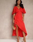 vices Rochie de cocktail Roșie Asimetrică Decorată cu Volan Nelioraia