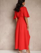 vices Rochie de cocktail Roșie Asimetrică Decorată cu Volan Nelioraia