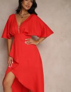 vices Rochie de cocktail Roșie Asimetrică Decorată cu Volan Nelioraia