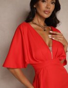 vices Rochie de cocktail Roșie Asimetrică Decorată cu Volan Nelioraia