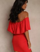 vices Rochie de Cocktail Roșie cu Decolteu Spaniol Penare