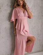 vices Rochie de cocktail roz asimetrică decorată cu volane Nelioraia