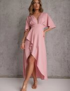 vices Rochie de cocktail roz asimetrică decorată cu volane Nelioraia