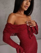 vices Rochie de dantelă cu decolteu spaniol și mâneci evazate Namaria Bordo