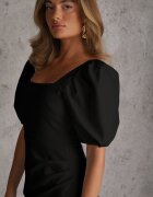 vices Rochie de seară cu croială dreaptă cu bufante și crăpătură pe picior Haza Neagră