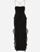 vices Rochie de seară din dantelă fără spate decorată cu volane în cascadă Althephone Neagră