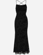 vices Rochie de seară fără spate cu imprimeu floral și șnur tip corset Inessa Neagră