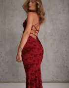 vices Rochie de seară fără spate cu imprimeu floral și șnur tip corset Inessa Roșie