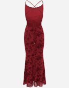 vices Rochie de seară fără spate cu imprimeu floral și șnur tip corset Inessa Roșie