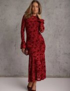 vices Rochie de seară roșie din plasă cu imprimeu floral din velur Azinene