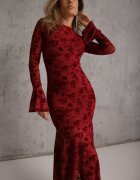 vices Rochie de seară roșie din plasă cu imprimeu floral din velur Azinene