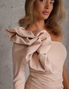 vices Rochie elegantă asimetrică cu ornament la umăr cu croială asortată Tesson Bej