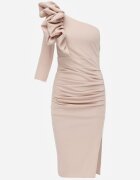 vices Rochie elegantă asimetrică cu ornament la umăr cu croială asortată Tesson Bej