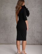 vices Rochie elegantă asimetrică cu ornament la umăr cu croială asortată Tesson Neagră