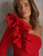 vices Rochie elegantă asimetrică cu ornament la umăr cu croială asortată Tesson Roșie