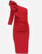 vices Rochie elegantă asimetrică cu ornament la umăr cu croială asortată Tesson Roșie