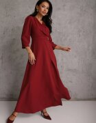 vices Rochie Elegantă Bordo cu croială petrecută Decorată cu aplicație în talie Zilendra