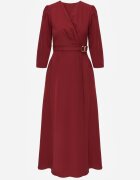 vices Rochie Elegantă Bordo cu croială petrecută Decorată cu aplicație în talie Zilendra
