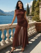 vices Rochie elegantă cu drapaj și plasă cu decolteu bărcuță Phelerin Maro