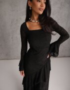 vices Rochie elegantă din dantelă decorată cu volane asimetrice Unassemia Neagră