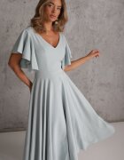 vices Rochie elegantă evazată decorată cu volane pe umeri Nessaza Albastră