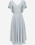 vices Rochie elegantă evazată decorată cu volane pe umeri Nessaza Albastră