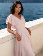 vices Rochie elegantă evazată decorată cu volane pe umeri Nessaza Roz