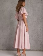 vices Rochie elegantă evazată decorată cu volane pe umeri Nessaza Roz