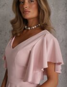 vices Rochie elegantă evazată decorată cu volane pe umeri Nessaza Roz