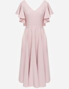 vices Rochie elegantă evazată decorată cu volane pe umeri Nessaza Roz