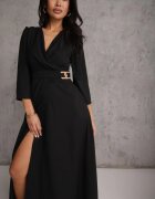 vices Rochie Elegantă Neagră cu croi petrecut decorată cu aplicație în talie Zilendra