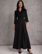 vices Rochie Elegantă Neagră cu croi petrecut decorată cu aplicație în talie Zilendra