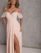 vices Rochie evazată maxi cu fason petrecut cu bretele subțiri roz Burwena