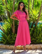 vices Rochie Fucsia cu croi evazat cu volane Bouchard