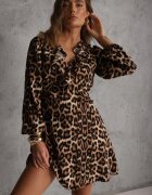 vices Rochie imprimeu leopard cu croială cloș și volane la decolteu Resarina