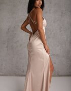vices Rochie Maxi Bej din Satin cu Bretele Subțiri Annila
