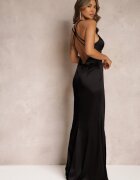 vices Rochie Maxi Neagră din Satin cu Bretele Subțiri Annila