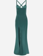vices Rochie Maxi Verde din Material Satinat cu Bretele Subțiri Annila