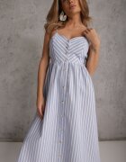 vices Rochie midi albastră în dungi decorată cu nasturi Eimam